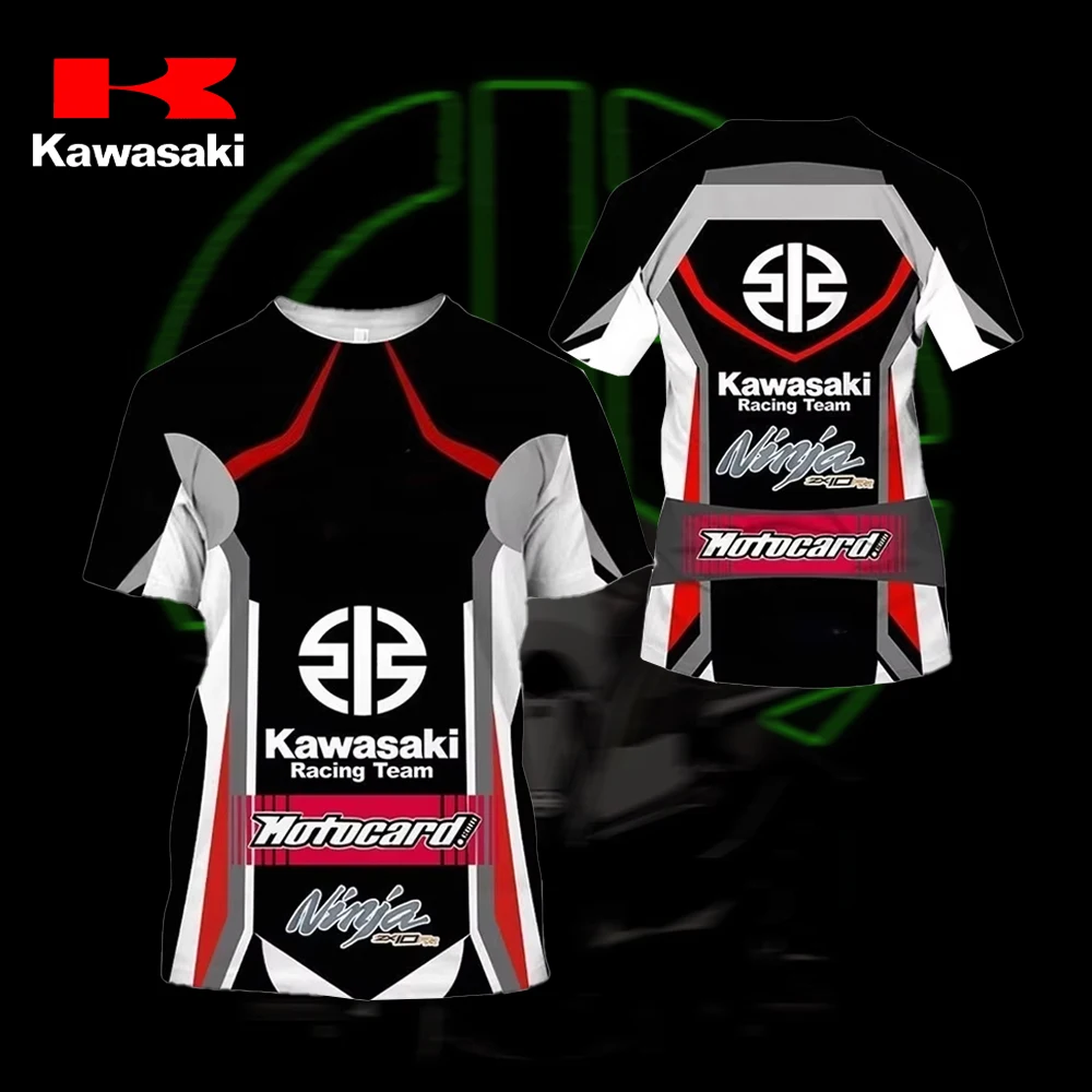 

2025 Summer New Men T Shirts Motorcycle Kawasaki Logo 3D Printed Casual Short Sleeve Tee Breathable T-shirt Unisexy MOTO Tops