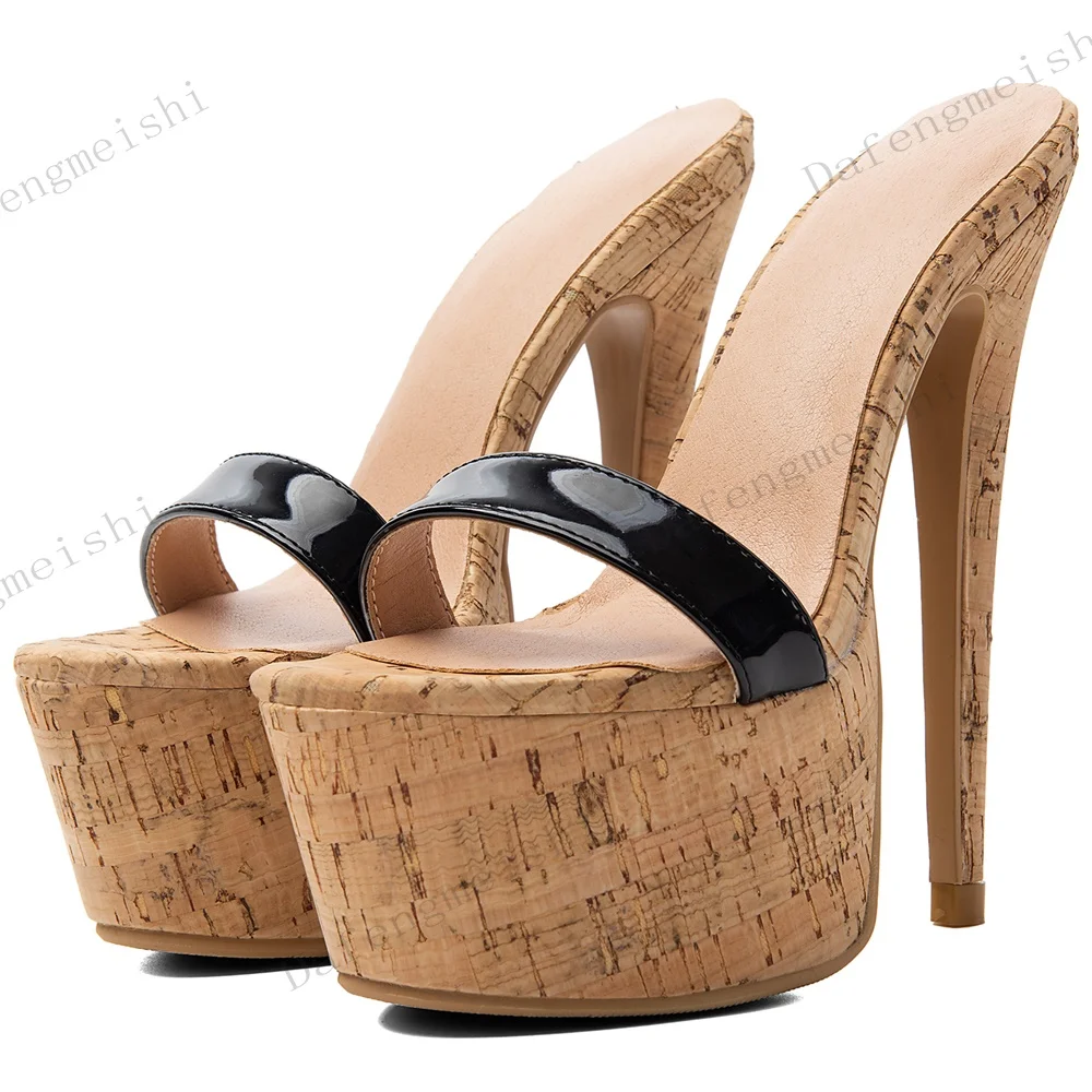 Sandalias de Plataforma con Punta Abierta para Mujer, Correa Delgada, Tacón Ultra Alto de Corcho Sintético, Estilo Stiletto, Pantuflas de Verano a la Moda para Mujer