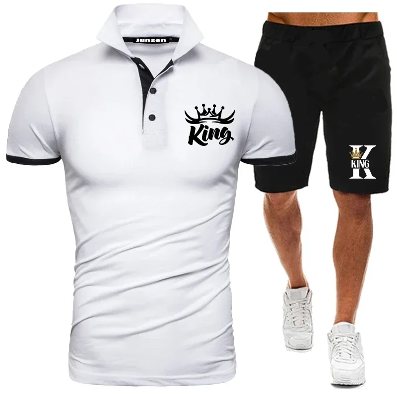 

Men Summer Tracksuit Fashion Casual Stylish Sweatersuit Set Turn Down Collar print Polo Shirt+Shorts Sports Jogging Suit