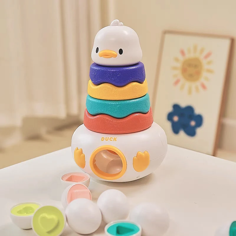 

Montessori Baby Toy 2 Years Old Stacking Toy Tumbler Cute Duck Storage Stack Shaped Sorting Game Toddler Parent-Child