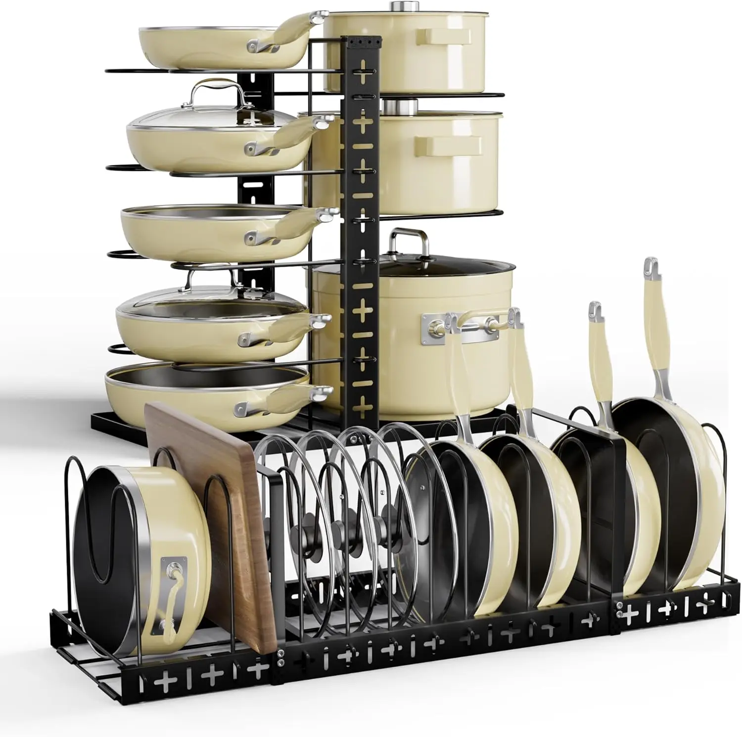 Pots Pans Organizer under Cabinet, 8-Tier Large Lid and Pan Organizers inside Cabinet for Heavy Expandable Horizontal