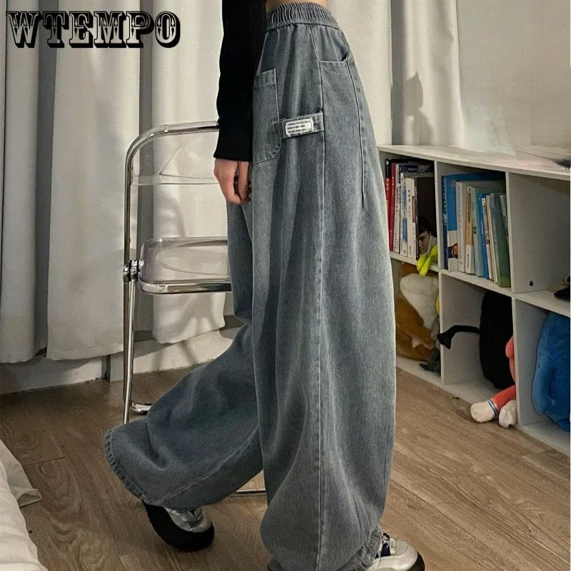 Jean Baggy Vintage à Taille artificiel astique pour Femme, Surintendant Américain, Denim, Jambes Larges, Streetwear, Pantalon Droit, Basique,