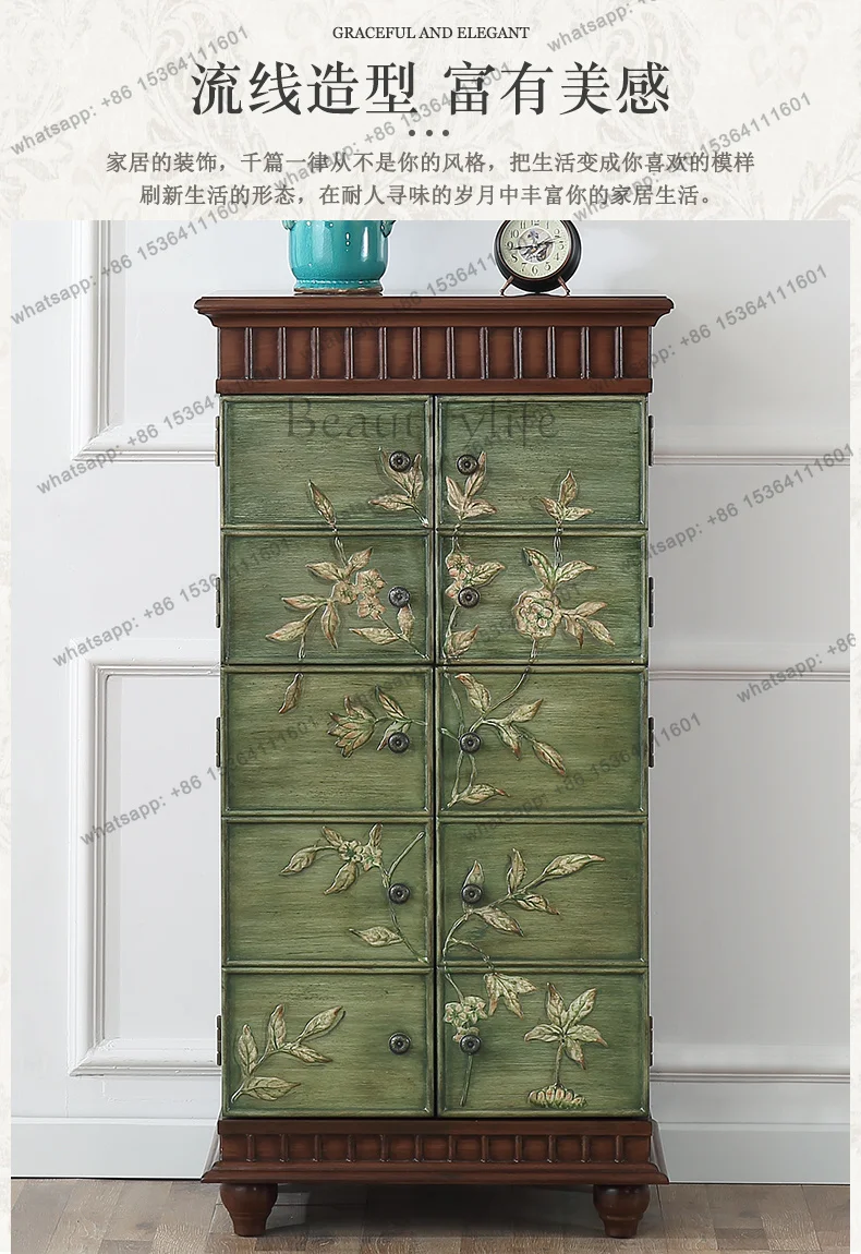 YJ American small foyer entrance cabinet entrance corridor small apartment decorative cabinet retro painted dining side cabinet