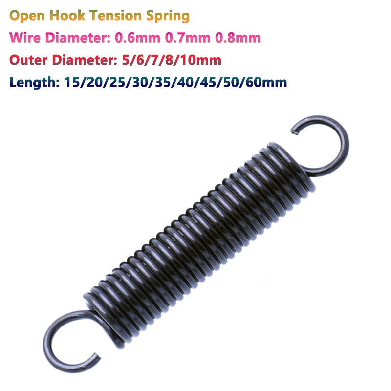 10pcs Wire Dia 0.6mm 0.7mm 0.8mm Open Hook Tension Spring Pullback Spring Coil Extension Spring Draught Spring OD 5 6 7 8 10mm