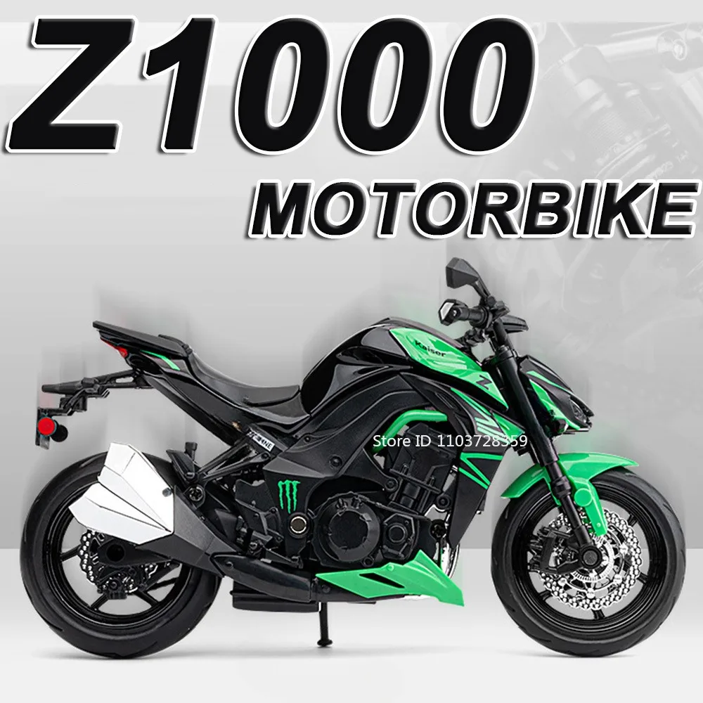 1:12 Kawasaki Z1000 KX450 Model Motorcycle Toys Alloy Diecast Sound Light Shock Absorption Front Wheel Steering for Kids Gifts