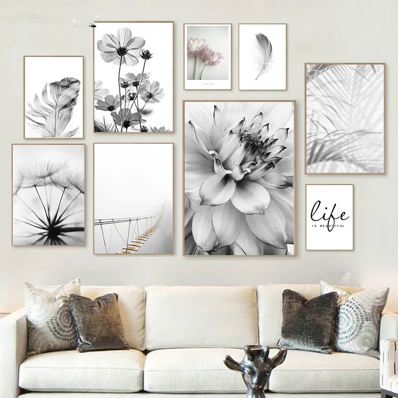 

Rustic Chic Art Black White Dandelion Botanicals Unframed Canvas Painting Posters For Living Room Bedroom Home Wall Art Decor