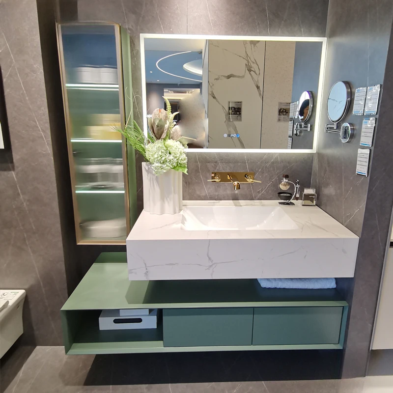 

Hotel wind bathroom cabinet combination washbasin toilet wash rock slab seamless integration