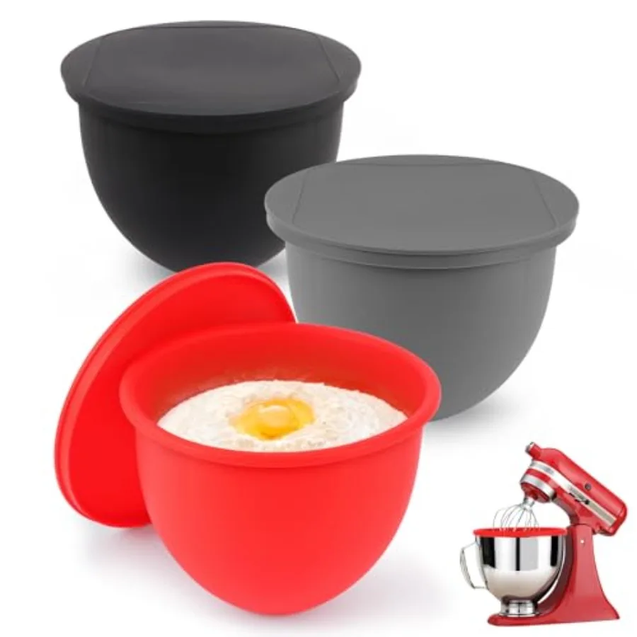 

Silicone Bowl Liners for KitchenAid Mixers 3-Pack Silicone Mixing Liners with Lids Replacement for 5 Quart Tilt-Head Stand Mixe