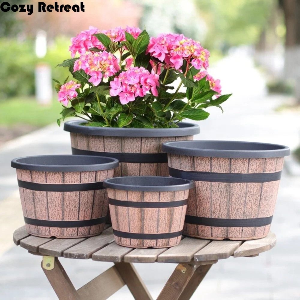Round Plastic Barrel Flowerpot Drainage Hole Matching Saucer Garden Flower Pot Corrosion-Resistant Crack Resistant