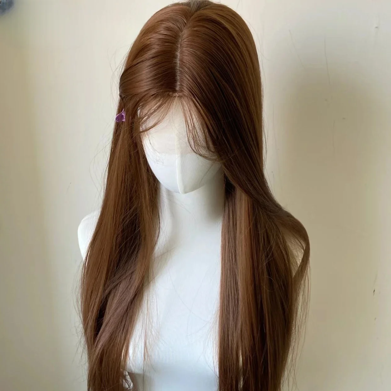 براون مستقيم موضة 26 بوصة 180 الكثافة لينة الدانتيل الجبهة الباروكات للنساء مع BabyHair الاصطناعية ارتداء اليومي الباروكات #3