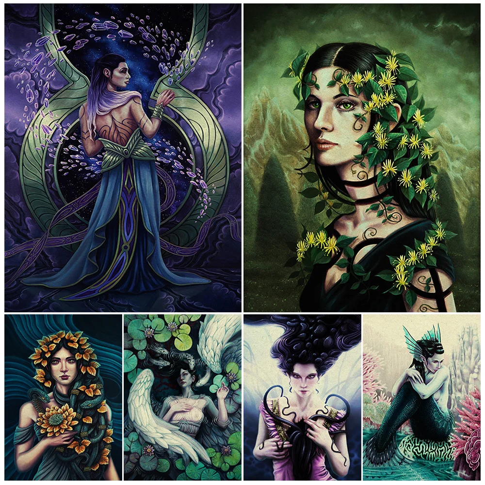 

Mermaids,Tentacles,Floral Scents,Abstract Wall Art Canvas Painting Angels From The Pond,Gothic Art Poster And Print Home Decor