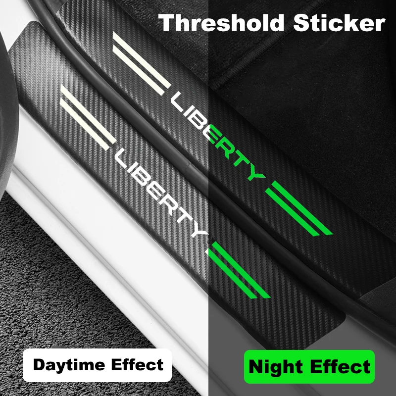 Car Sticker for Jeep Liberty Logo Luminous Carbon Fiber Threshold Strip Sill Protective Welcome Pedal Anti Scratching Decals
