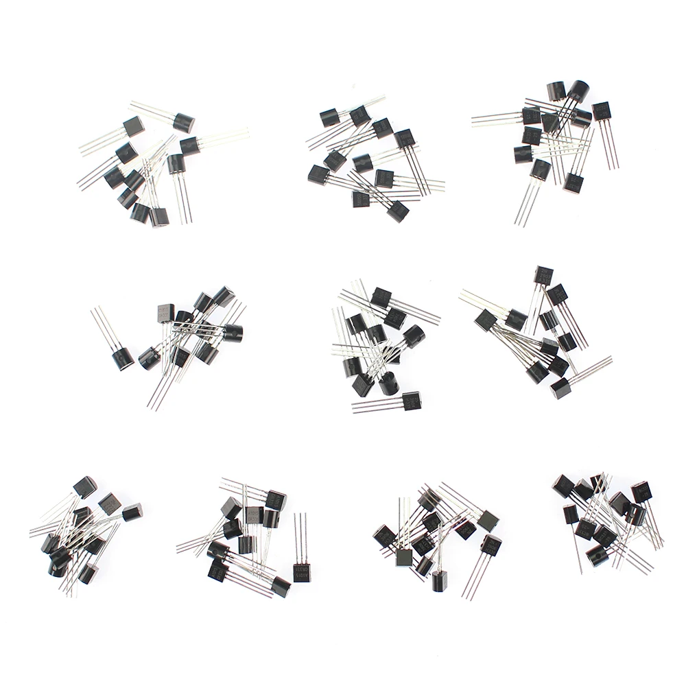 100pcs/set  Assorted Kit of TO-92 Transistors: NPN and PNP, 10 Values: BC337 BC327 2N2222 2N2907 2N3906 S8050 S8550 A1015 C1815