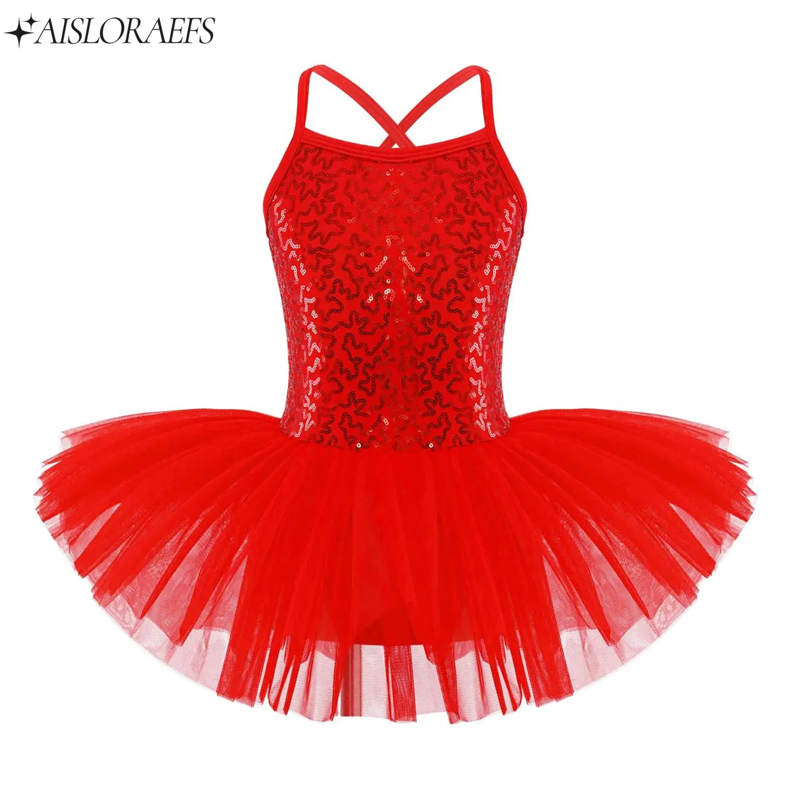

Kids Ballet Tutu Dance Dress Sequin Tutu Gymnastics Leotard Dress Girls Sweet Princess Dress Dancing Party Performance Dancewear