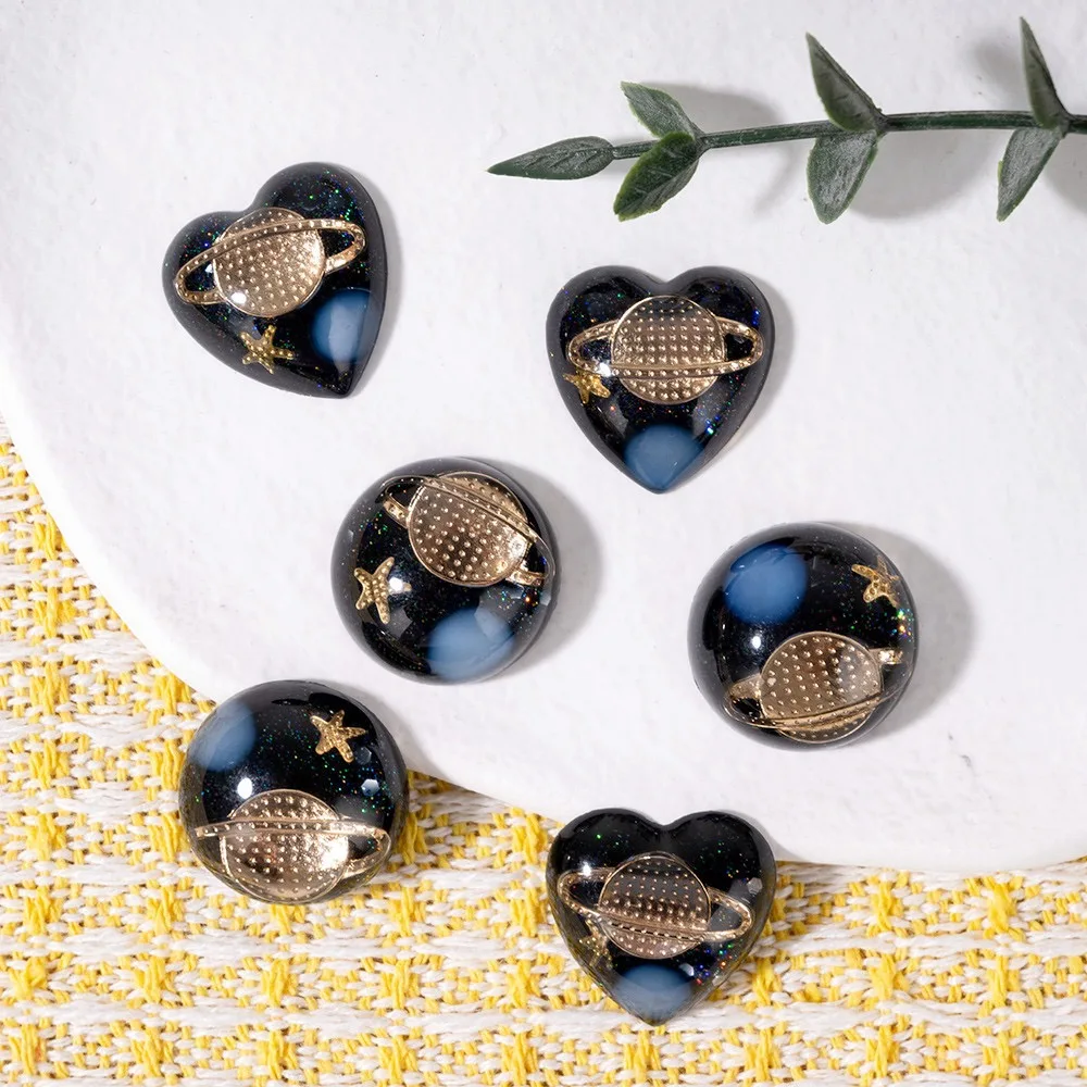 

Unique Saturn Round Heart Buttons Resin Cabochon 10pcs Flatback for DIY Jewelry Making Wholesale Scrapbook Decoration Accessory