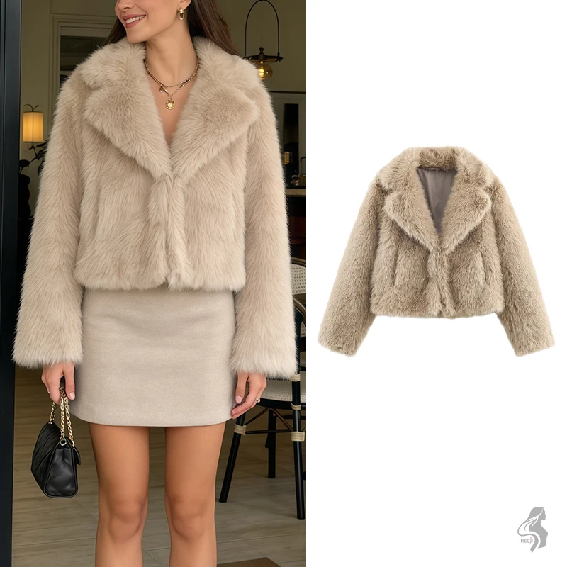 

Woman Clothes Faux Fur Lapel Short Jacket Casual Daily Wear For Autumn And Winter Luxe And Warm Top For Shopping And Dating Tops