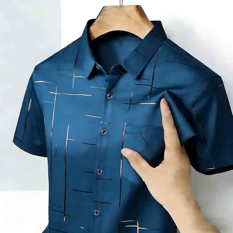 2026 High-Quality Men's Casual Fashion Shirt Short Sleeve Button-Down with Geometric Pattern