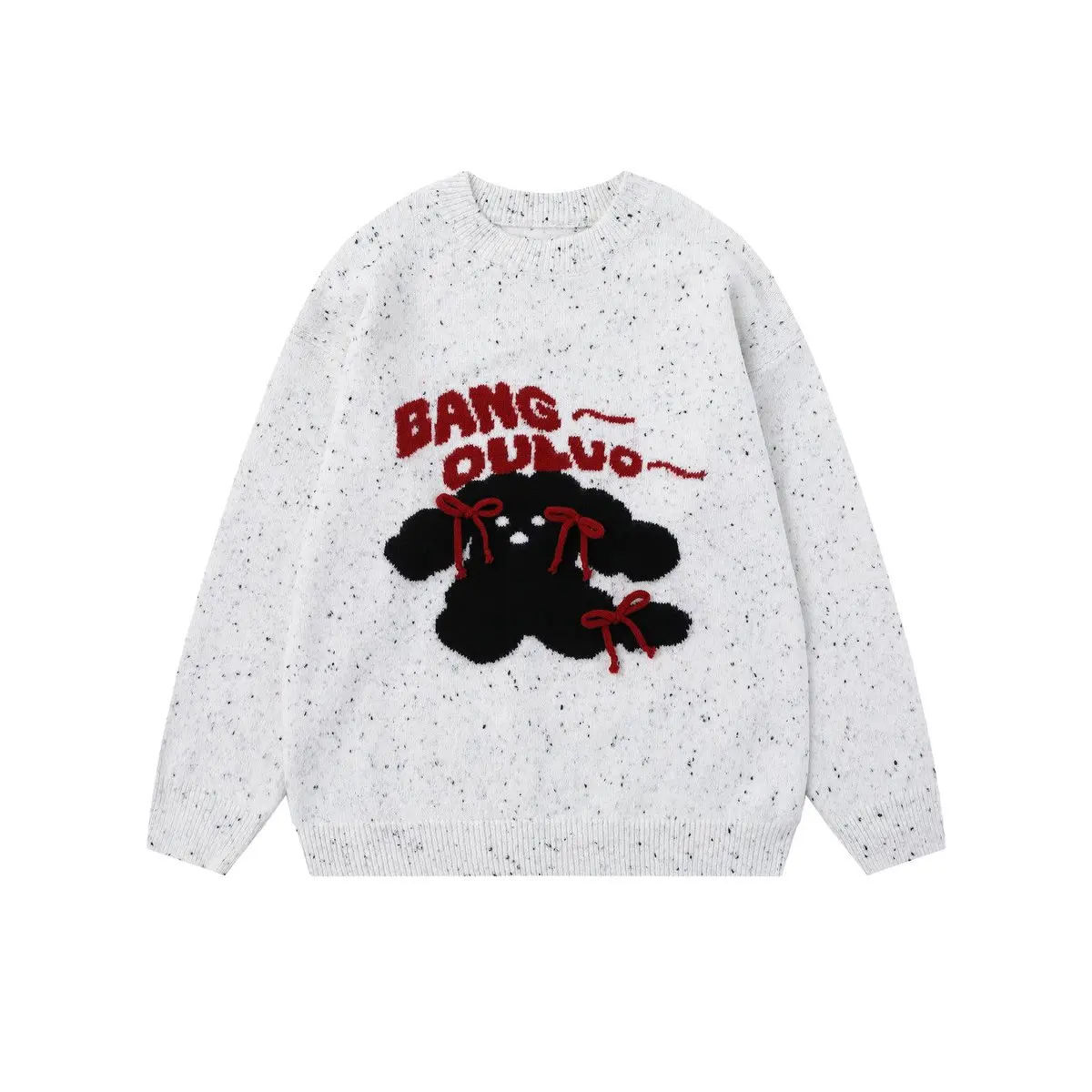 

2025 autumn new Guochao retro color dot full of printed puppy design casual loose men's and women's sweaters