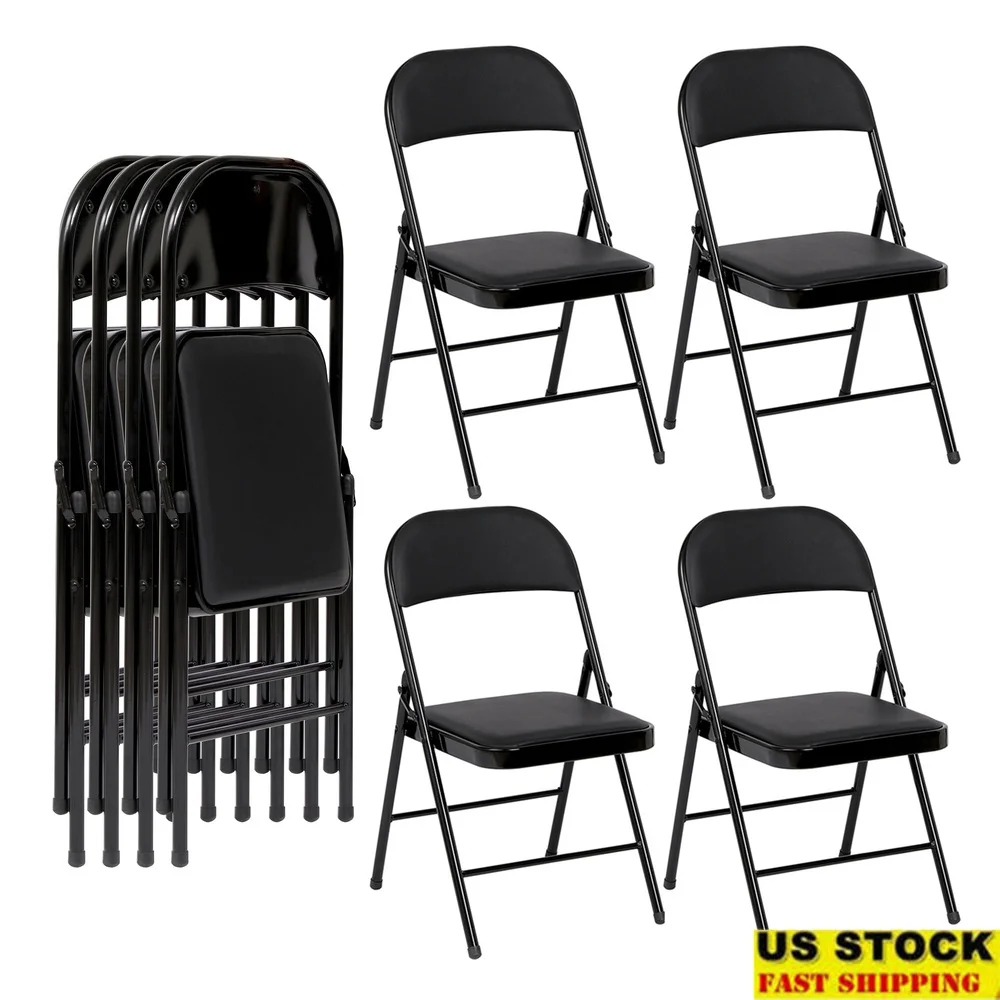 

Heavy Duty Folding Chairs 4 Pack Padded Vinyl Seat Steel Frame Non Marring Tips Indoor Outdoor Use Compact Storage