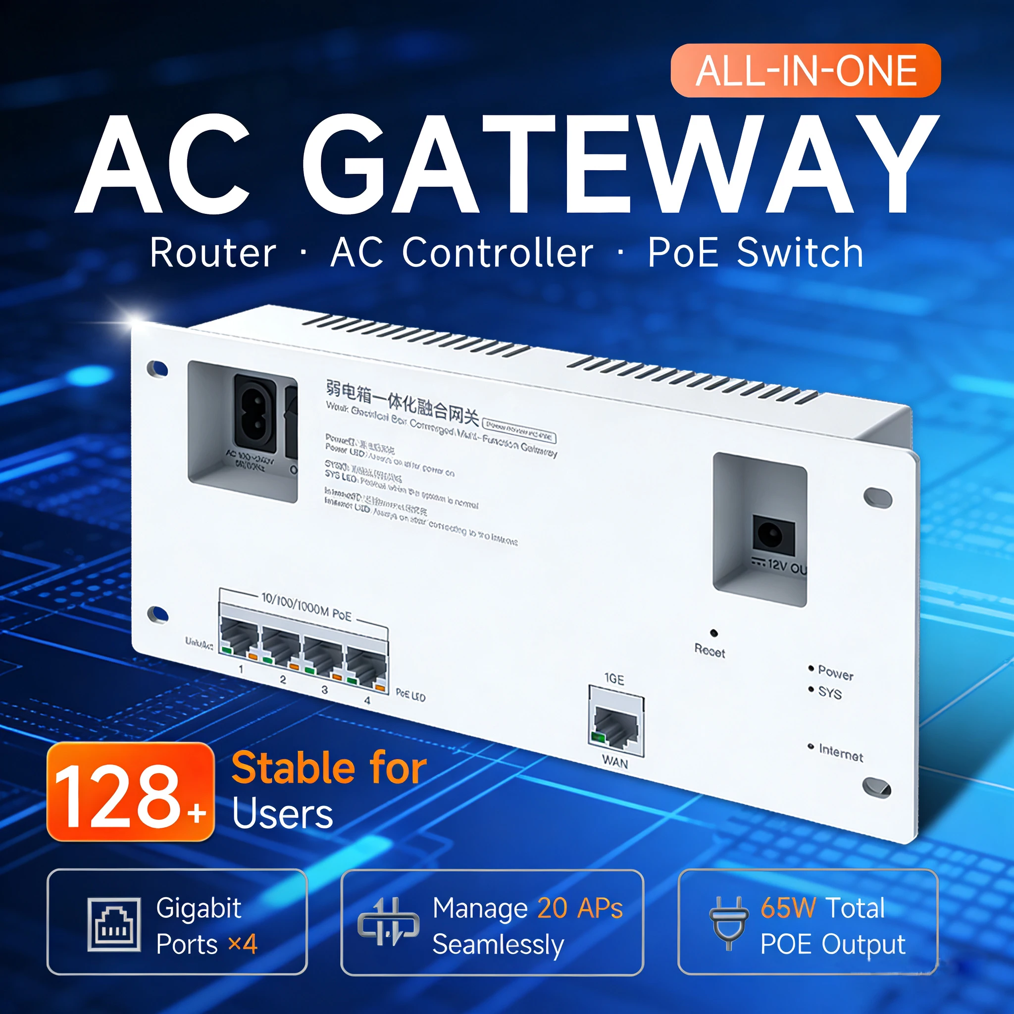 

Lintratek All-in-One AC Router ,Manage 20 APs Cloud Remote,5 Port Gigabit POE Switch 60W, IEEE 802.3at for Weak Current Box