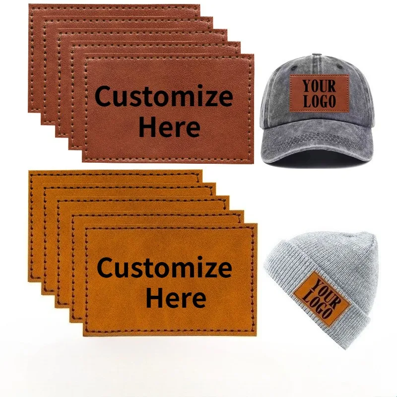 Custom 10pc Laser Engraved Logo Blank Leather Label Text Picture Sublimation PU Leather Printing Suitable for Hats and Garments
