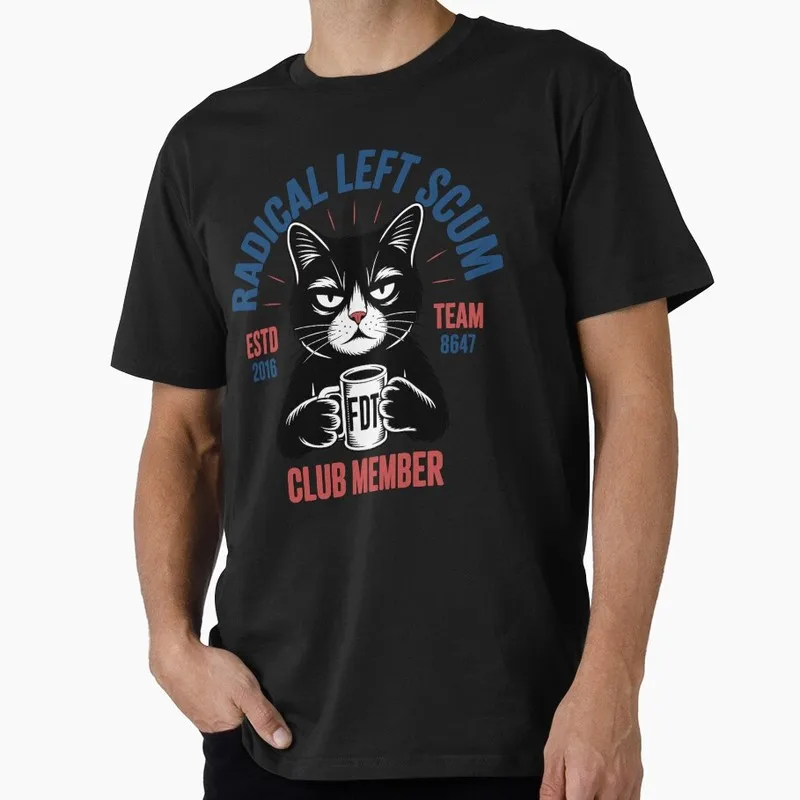 Radical Left Scum Club Member Team 8647 ESTD 2016 Black Cat Gift T Shirt Unisex O-Neck Short Sleeve Cute Tops