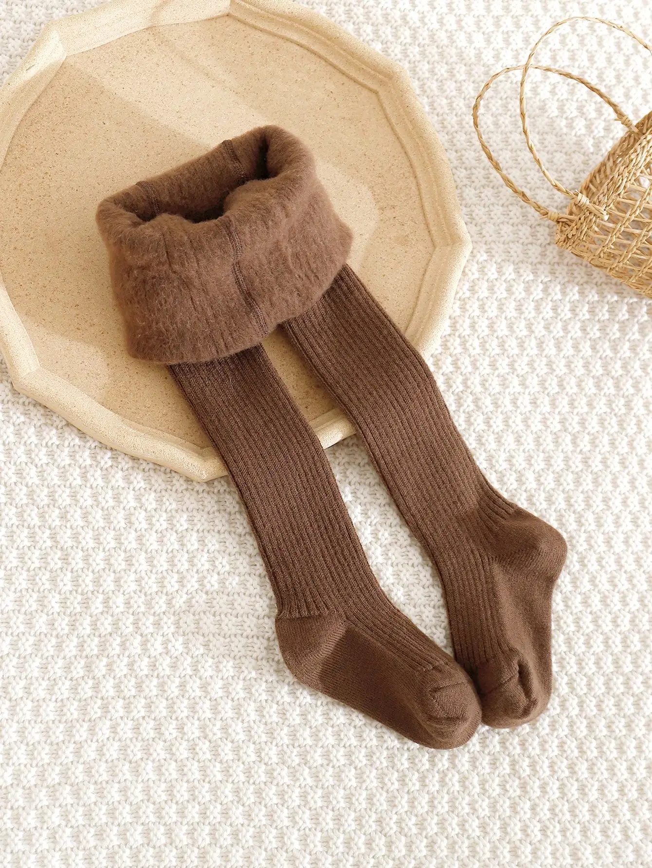 1 Stück Kinder-Strumpfhose mit vertikalen Rippen und Fleece-Futter, einfarbig, warm, weich, bequem, Leggings für Herbst und Winter, ideal für den täglichen Gebrauch im Freien. – Detail 11