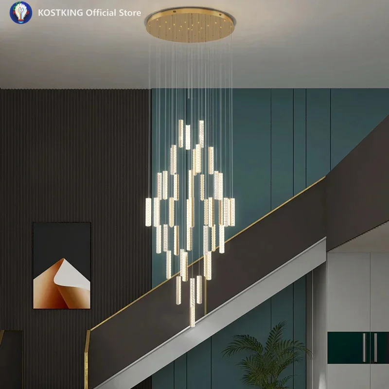 Villa Stair Crystal Chandelier Duplex Hall Rotating Decor Led Pendant Lights Recommended Fashion Designer Luxury Ceiling Lamp