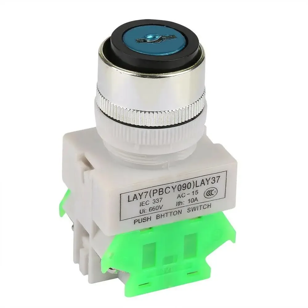 LAY37 AC 380V 10A DPST 2 posiciones 3 posiciones Selector giratorio interruptor de bloqueo de llave 2no LAY7