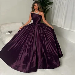 ROYET Purple Strapless Sleeveless A Line Long Formal Evening Dress Floor Length Sweep Train Vintage Full Ball Woman Prom Gown