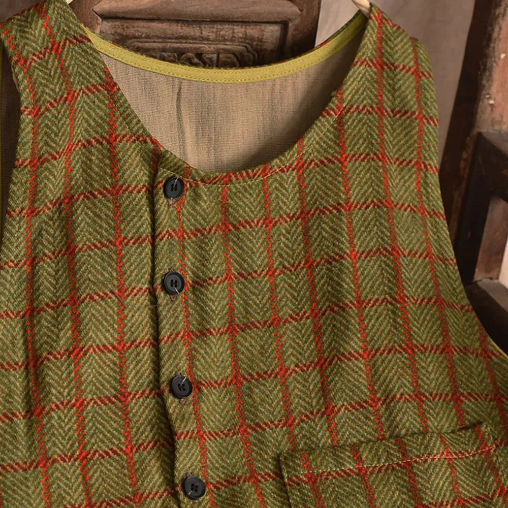 Sen femmes printemps coton lin Vintage grille costume gilet sans manches bouton décontracté veste courte haut bas gilet avec poches