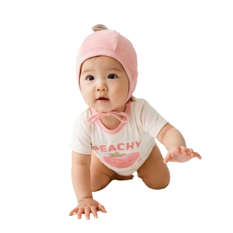 

2026 New Summer Newborn Baby Short Sleeved Pullover Jumpsuit with Peach Print Suits for 0-1 Years Unisex Onesie Romper
