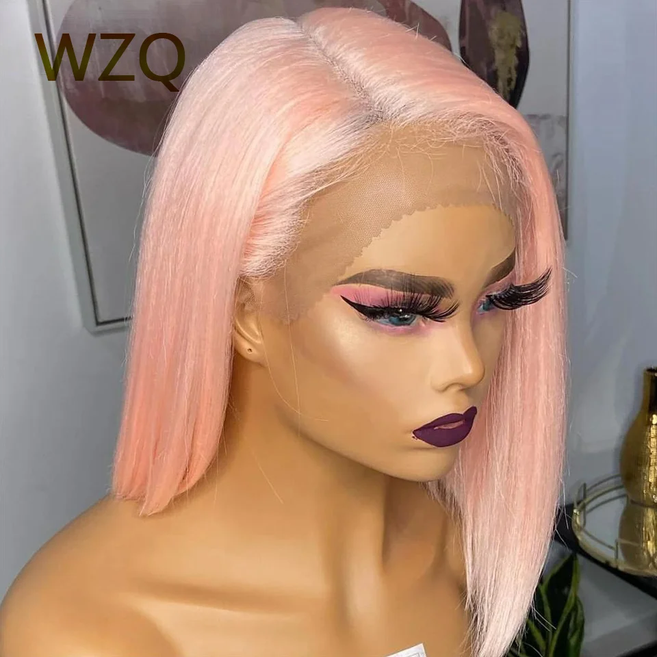 Wig Rambut Manusia Renda Depan 13X4 Wig Berwarna 613 Platinum Abu-abu Lurus dengan Kepadatan 180% Wig Bob Pendek Merah Muda Muda Perawan Brasil