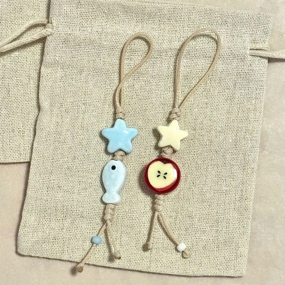 Ceramic Beaded Star Flower Phone Charm Pastel Colors Pendant Keychain Mobile Phone Strap Kawaii Bag Decoration Phone Lanyard