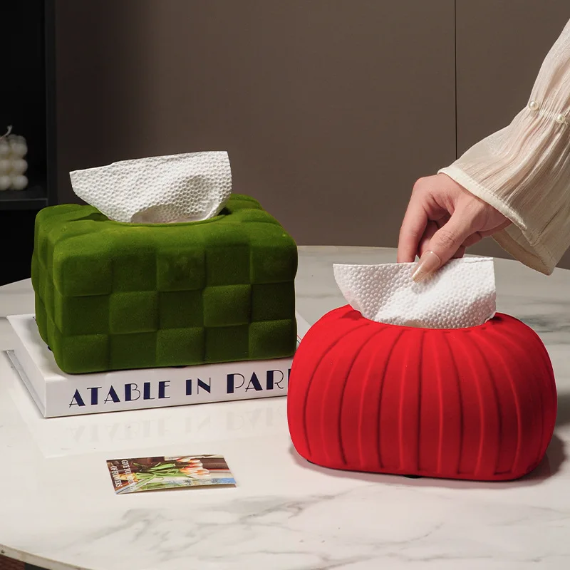 

Ceramic Tissue Box Geometric Checkered Velvet Tissue Box Desktop Storage Container Napkin Holder Toilet Paper Holder