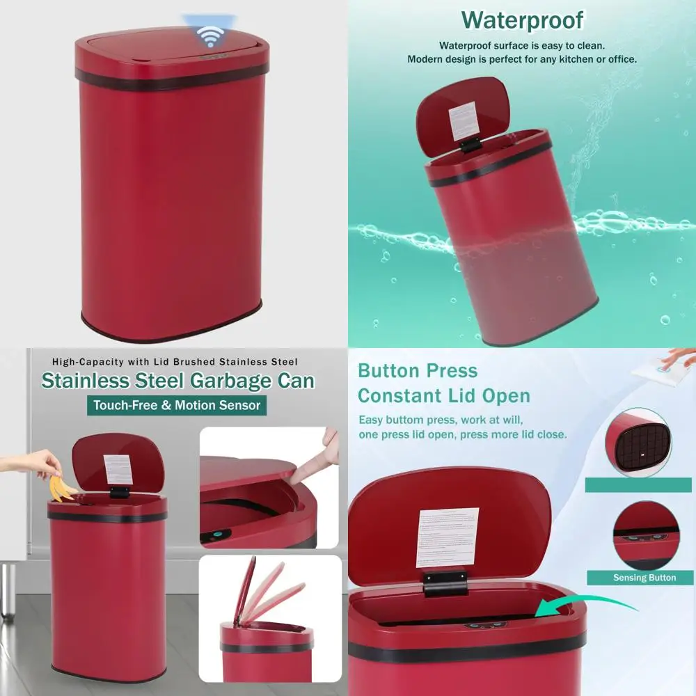 

hands-free 50l/13g high-capacity stainless steel trash bin with lid
