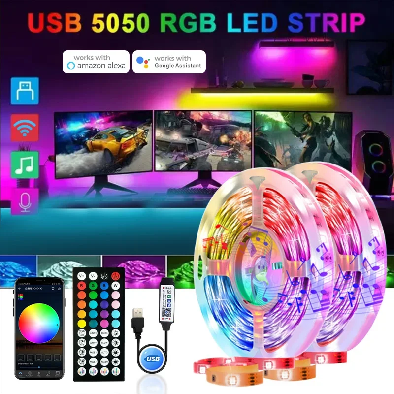 USB LED Strip Lights APP Control Color Changing 5050 RGB Led Light Flexible Lamp Tape for Room Decoration TV Backlight Diode