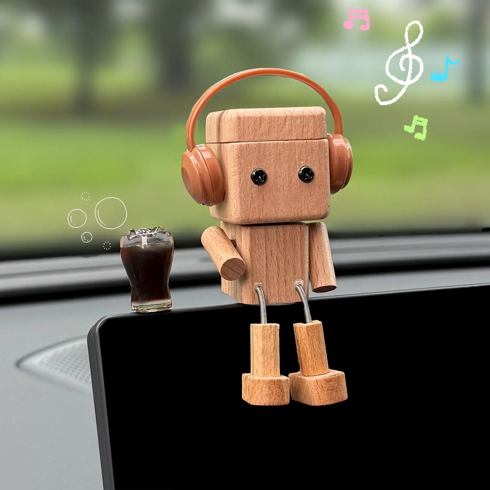 Shaking Leg Wooden Figurines Small Shaking Leg Sculpture Cute Car Screen Decoration for Students Automotive Bedroom Car