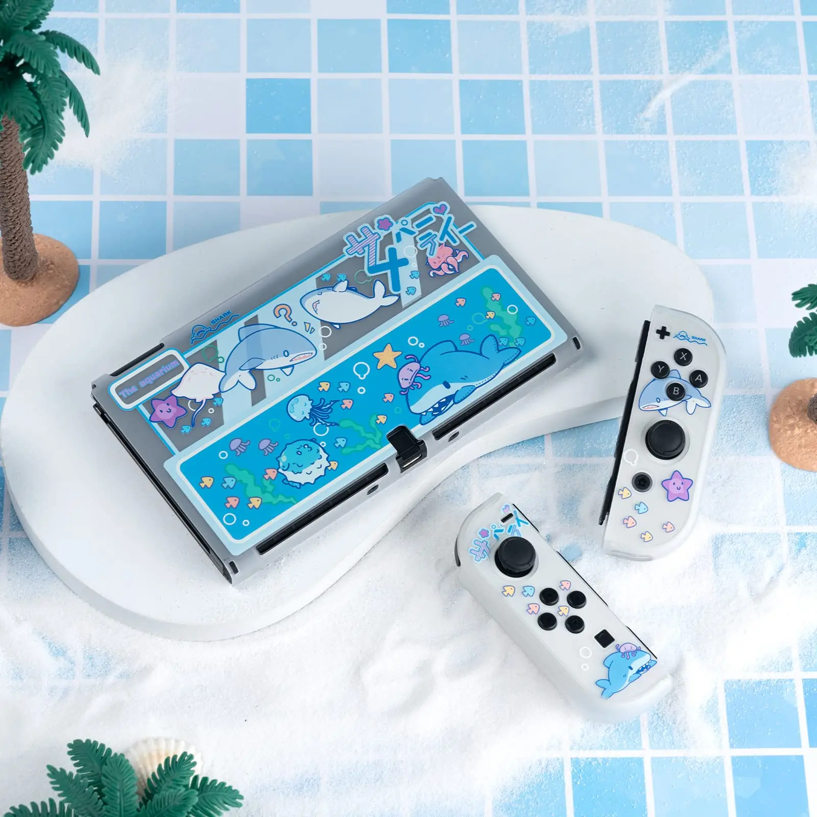 GeekShare Shark Party Hard Shell Transparent Split Joy-con Protective Cover Case For Nintendo Switch OLED Shell