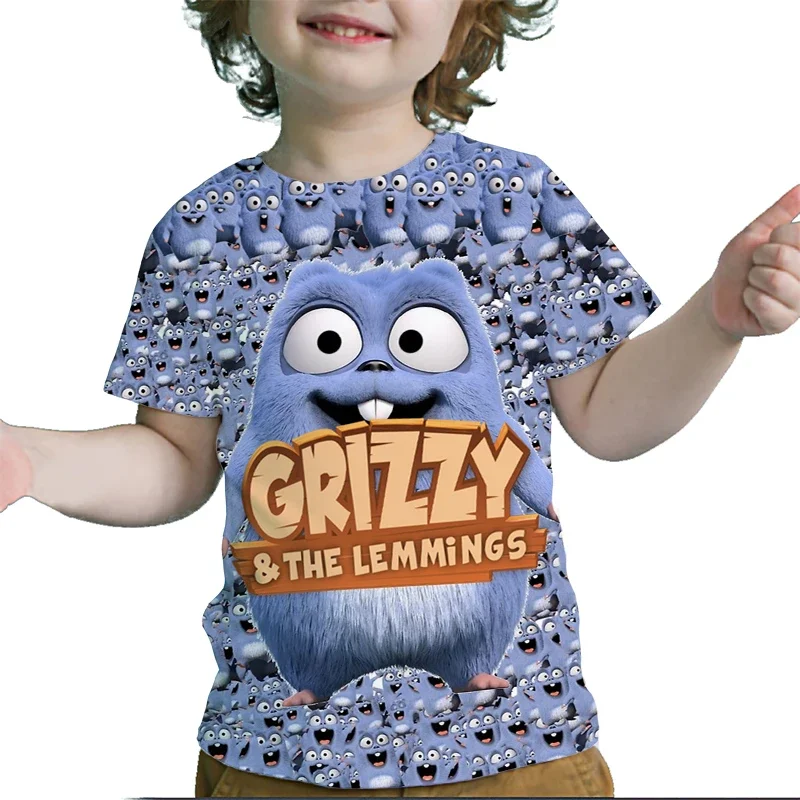 Kids Grizzy and the Lemmings 3D Cartoon Print T-Shirts Toddler Boys Girls Anime Cute Casual Outfits T-shirts Streetwear Tee Tops