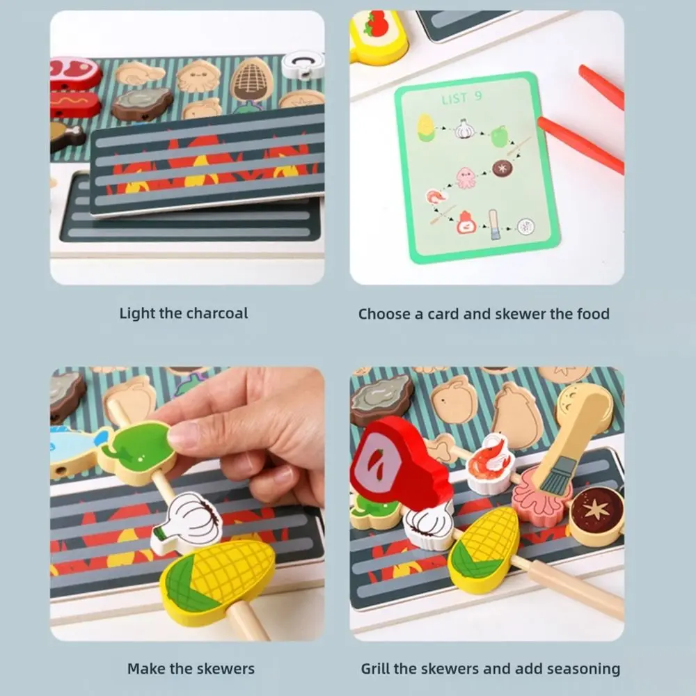 Créatif multicolore Montessori en bois dessin animé fruits Simulation Barbecue maison de jeu jeu éducatif