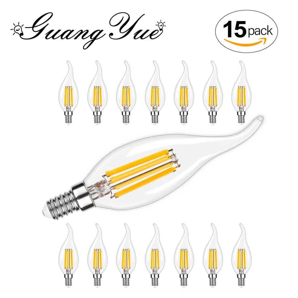 

C35 Clear Glass Candle Night Bulb E14 E12 4W 6W Warm White LED Filament Bent Tip for Living Room Ceiling Light Replaceable Bulbs