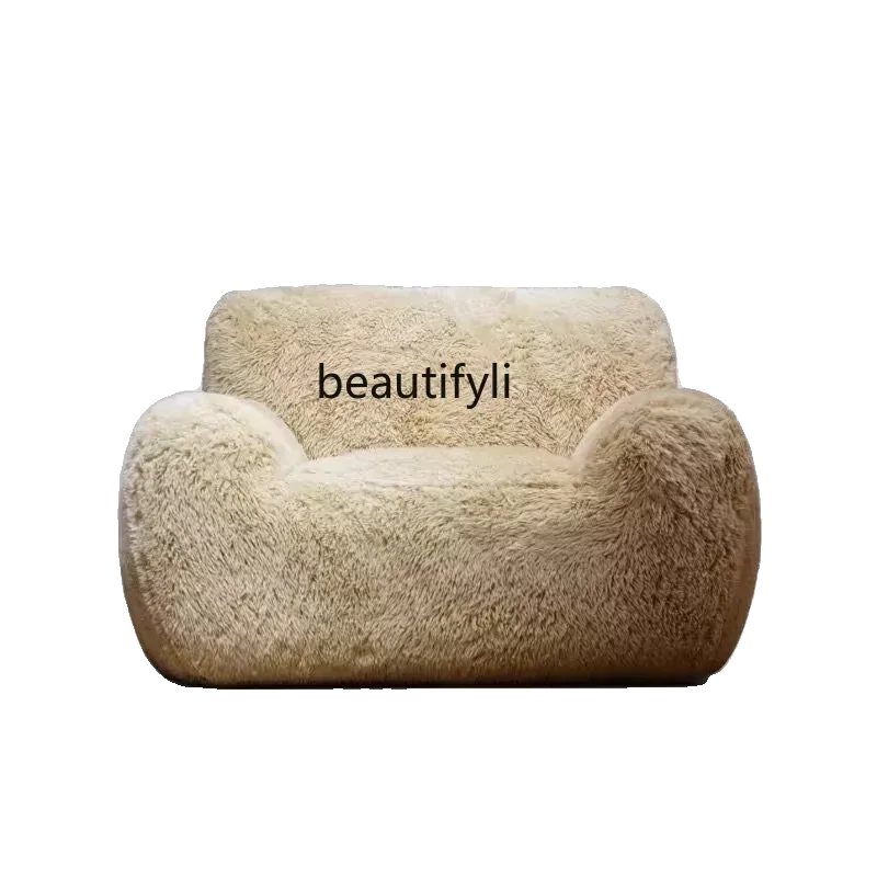 

V Long plush lazy sofa tatami club small apartment bedroom light luxury sofa