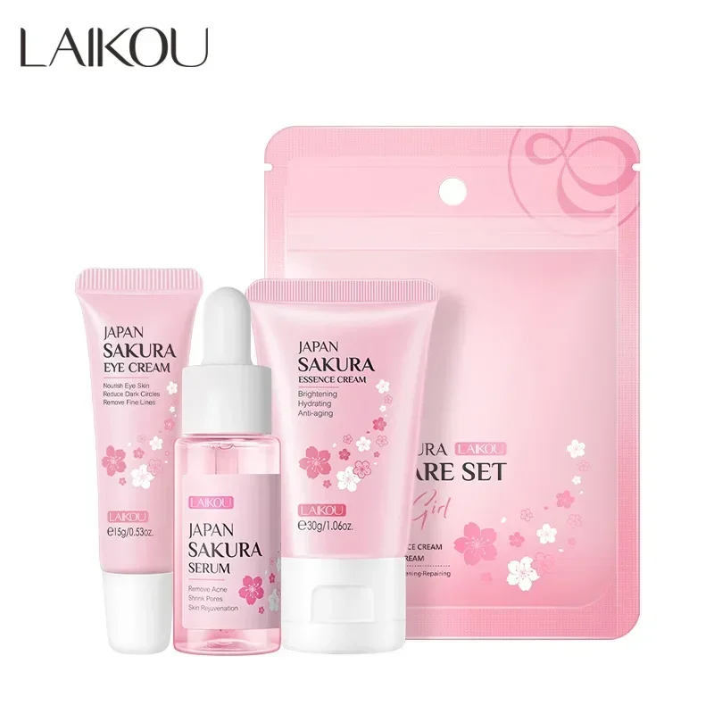 

3pcs Set Sakura Skin Care Sets Face Cream Serum Facial Essence Hydrating Moisturing Smoothing Nourishing Brightening Eye Cream