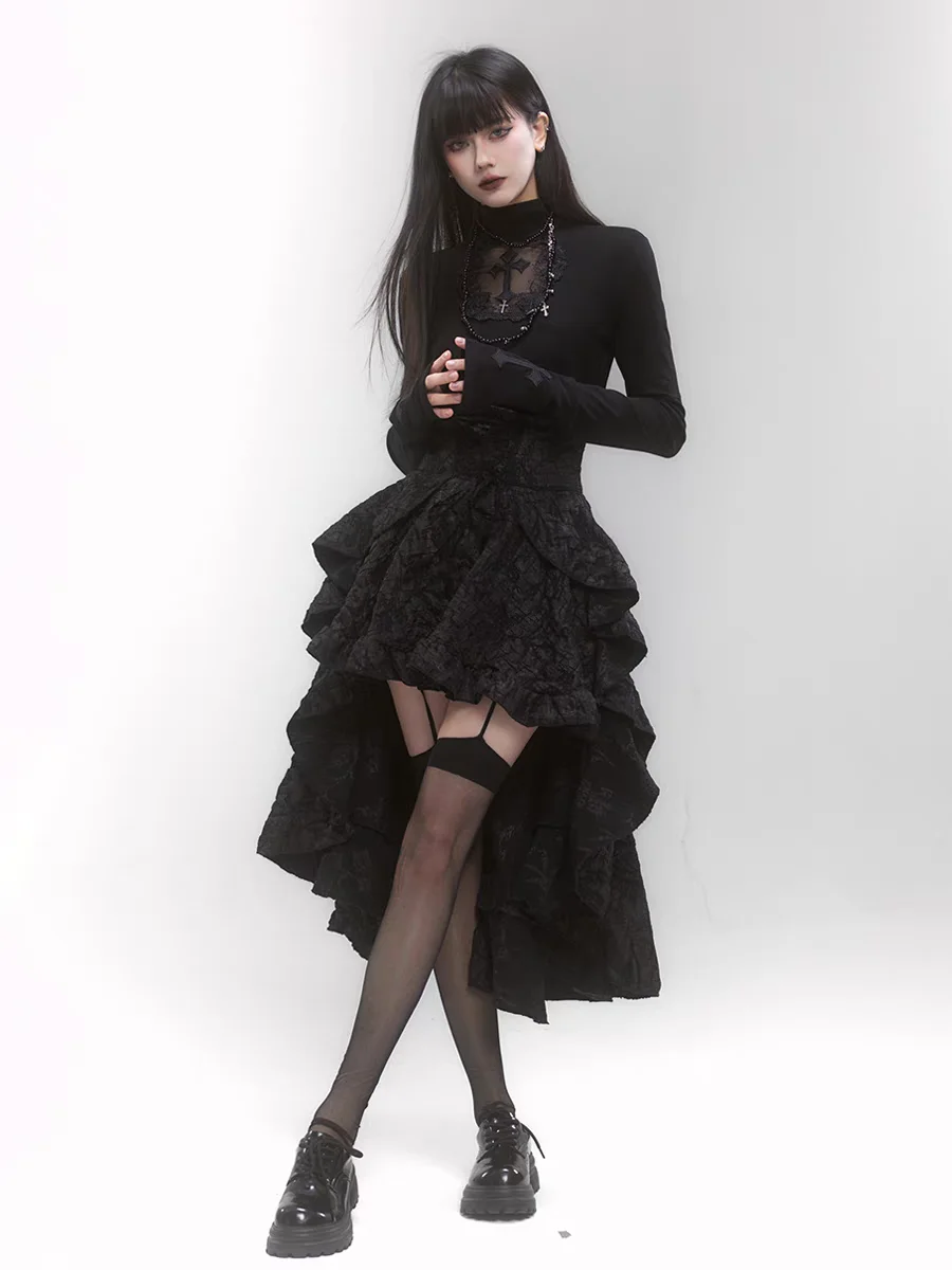 Abigoth k Asymmetrischer Sa-Brautjungfernrock mit hoher Taille, Gothic-SLE-Damenrock für Cosplay Ocns, Polyester, gestrickt