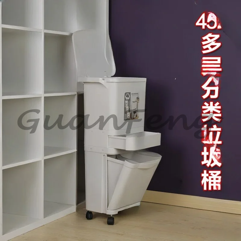 Combined thickened 3-layer double-layer indoor trash can garbage sorting box