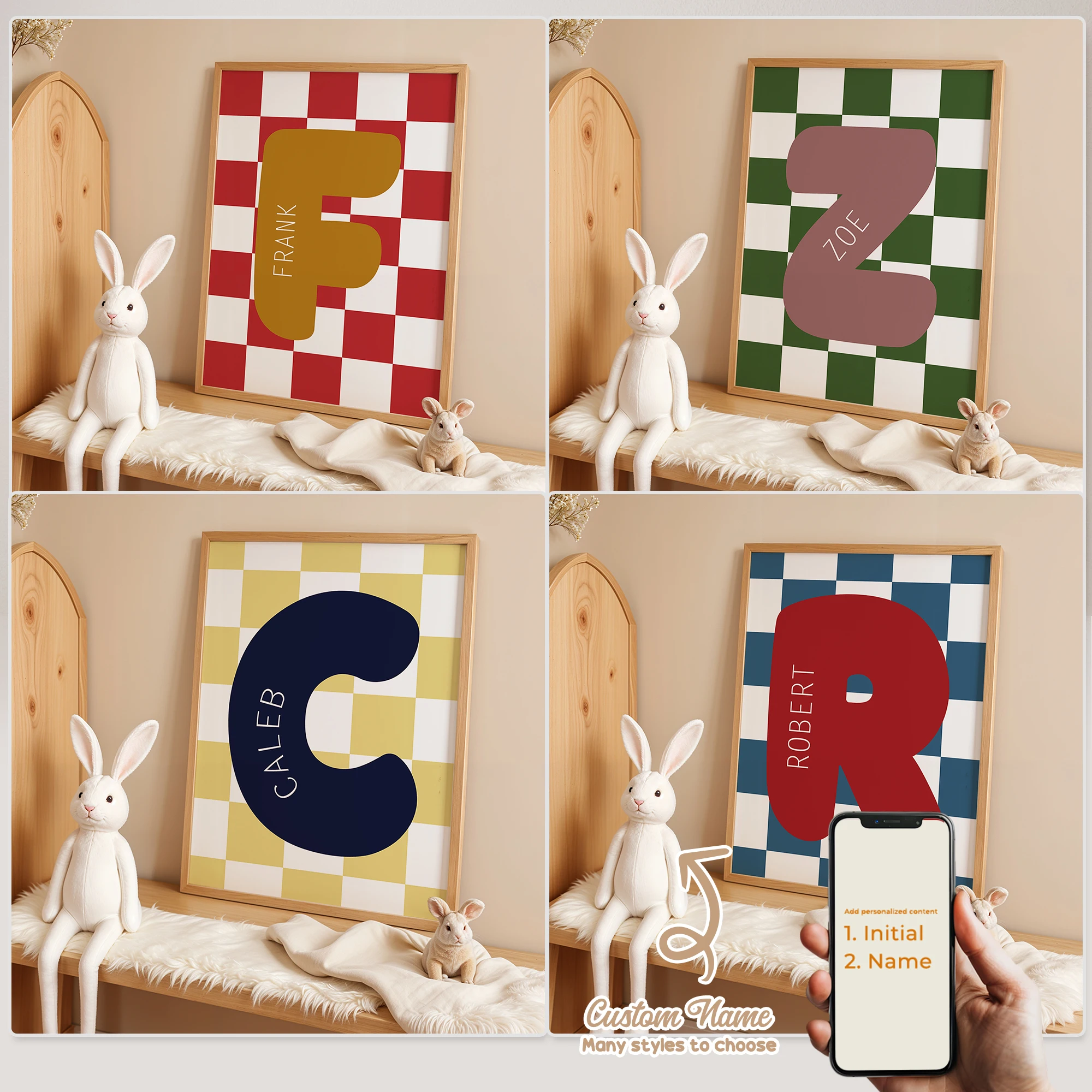 Personalisierter benutzerdefinierter Cartoon-Kinder-Wandkunstdruck mit Namen, gestreift, Leinwand-Poster, Gemälde für Wohnzimmer, Heimdekoration, Geschenk