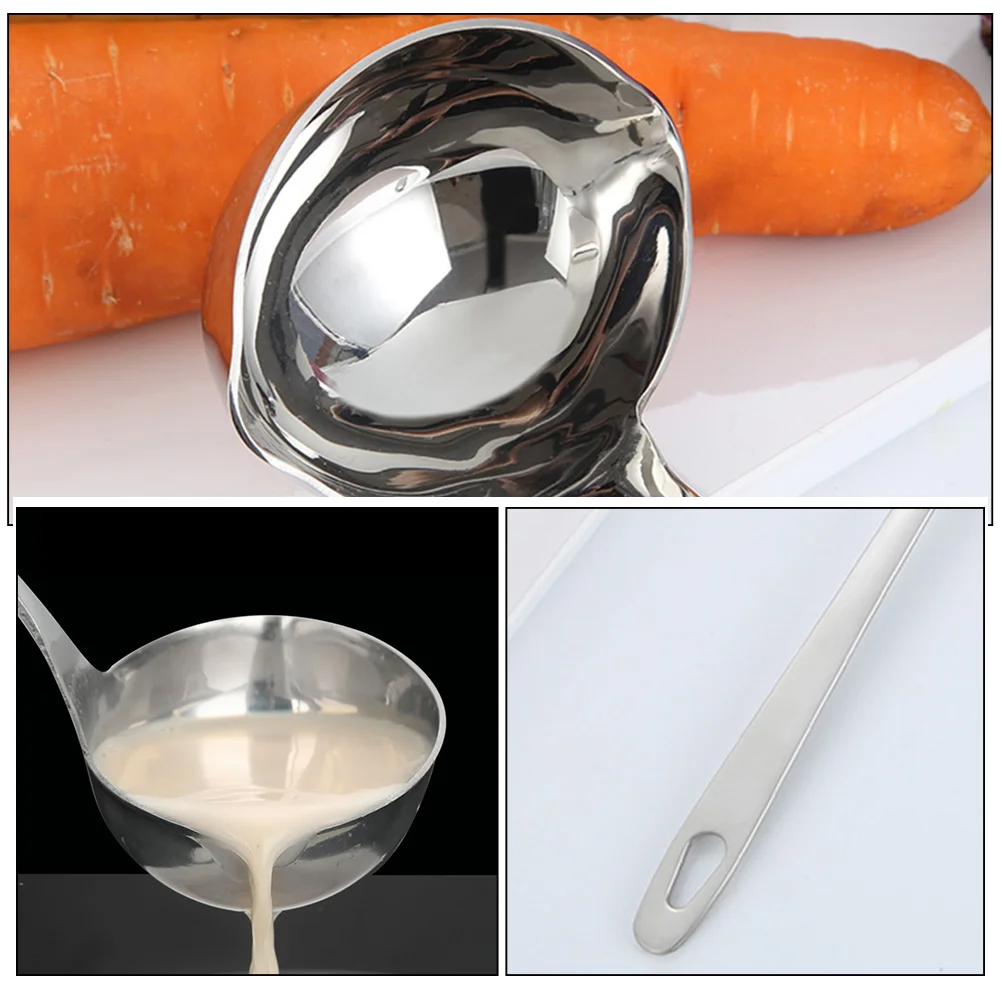 Cocktail Strainer Spoon with Spout Ladle Pouring Household Soup Scoop Hot Pot Multipurpose Water Silver Stainless Steel