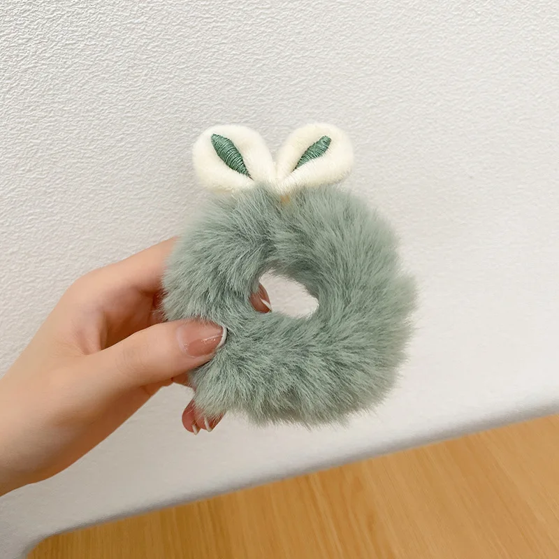 Mädchen Süße Nachahmung Kaninchen Pelz Kaninchen Ohren Elastische Haar Bands Frauen Pelz Flauschigen Haar Ringe Plüsch Scrunchies Haar Zubehör – Detail 8