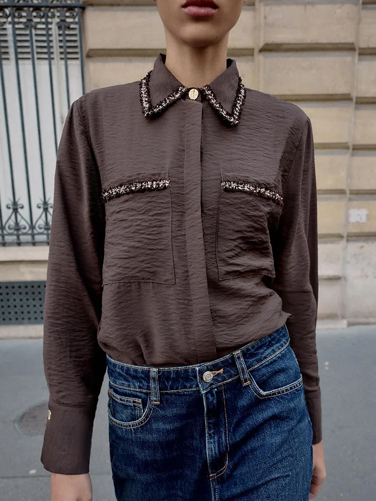 

Faionable Long Sve Collared irt New Winter 2025 Женская одежда Ele Trim Construction irt Ladies Premium Faion